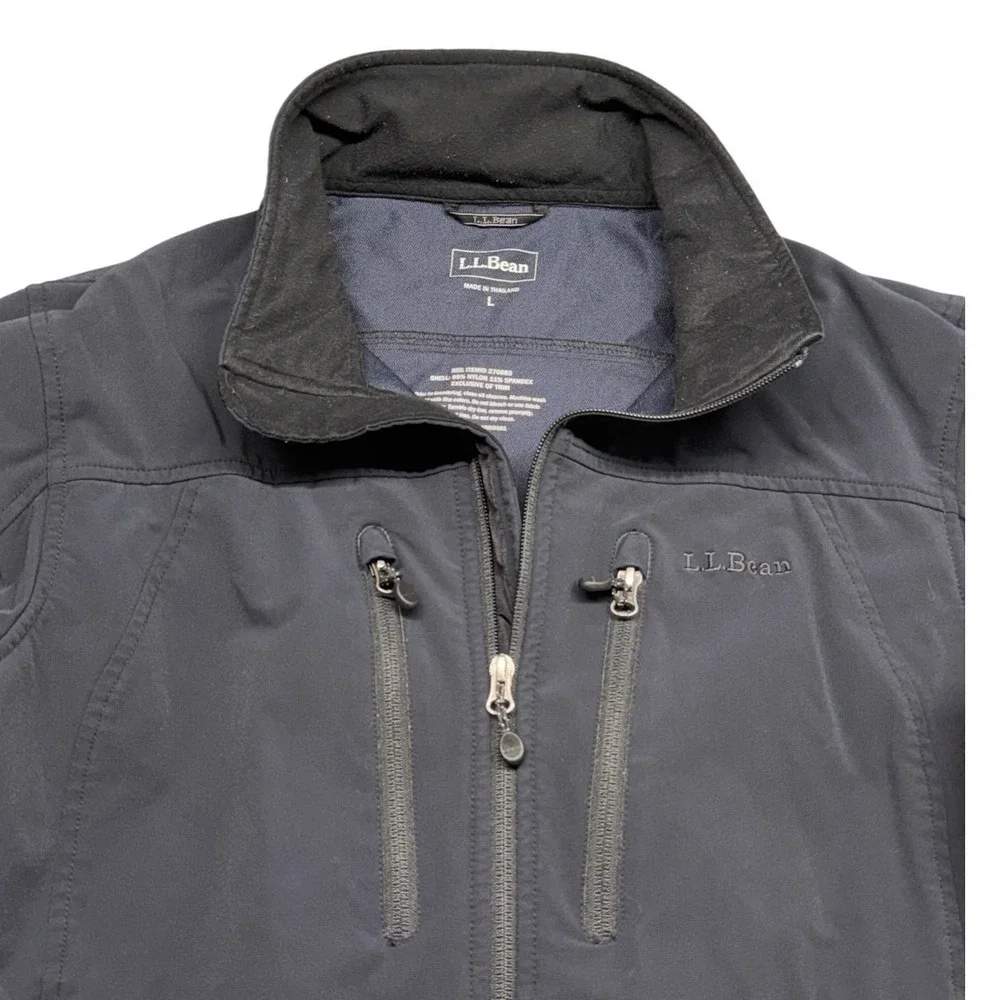 LL Bean Mens Discovery Softshell Jacket Navy Blue Full Zip Stretch Large 270683